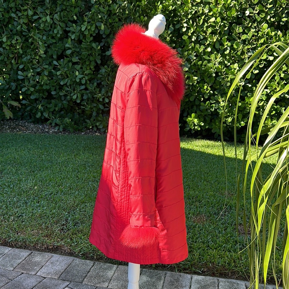LINDA RICHARDS LUXURY RED SILK AND DYED FOX REVERSIBLE LIGHTWEIGHT COAT … - Picture 11 of 16